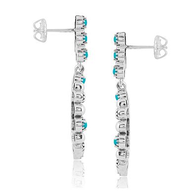 Southwest Spirit Sterling Silver Turquoise Beaded Hoop Drop Earrings