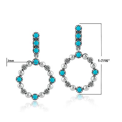 Southwest Spirit Sterling Silver Turquoise Beaded Hoop Drop Earrings