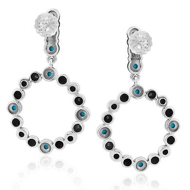 Southwest Spirit Sterling Silver Turquoise Beaded Hoop Drop Earrings