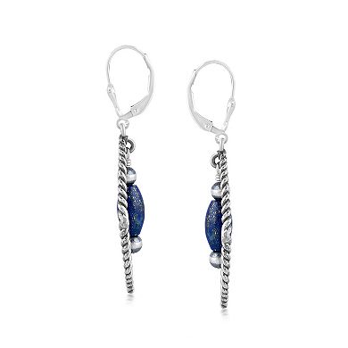 Southwest Spirit Sterling Silver Lapis Lazuli Beaded Loop Drop Earrings
