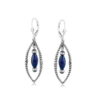 Southwest Spirit Sterling Silver Lapis Lazuli Beaded Loop Drop Earrings