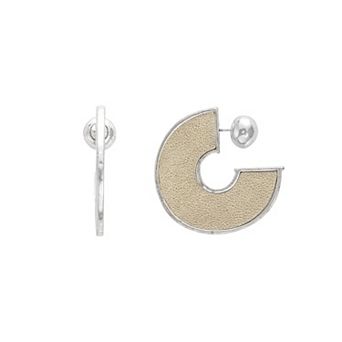 Bella Uno Fine Silver Plated Worn Silver Tone Faux Gold Tone Leather Post Hoop Earring