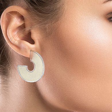 Bella Uno Fine Silver Plated Worn Silver Tone Faux Gold Tone Leather Post Hoop Earring