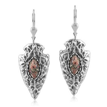 Southwest Spirit® Sterling Silver Picture Jasper Arrowhead Leverback Earrings