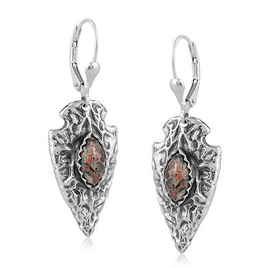 Southwest Spirit Sterling Silver Picture Jasper Arrowhead Leverback Earrings