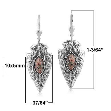 Southwest Spirit Sterling Silver Picture Jasper Arrowhead Leverback Earrings