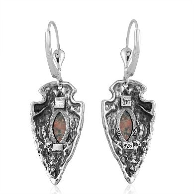 Southwest Spirit Sterling Silver Picture Jasper Arrowhead Leverback Earrings