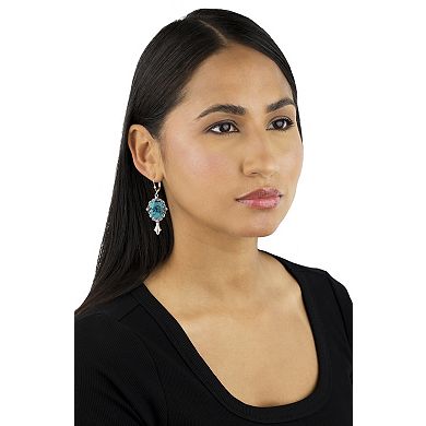 Southwest Spirit Sterling Silver Turquoise Ornate Drop Leverback Earrings