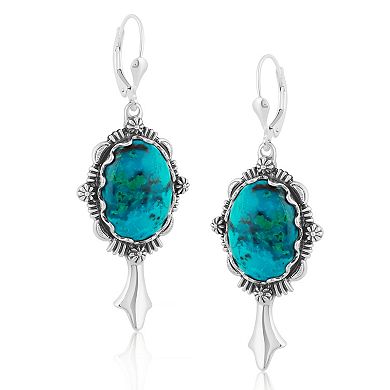 Southwest Spirit Sterling Silver Turquoise Ornate Drop Leverback Earrings