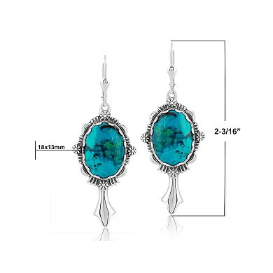 Southwest Spirit Sterling Silver Turquoise Ornate Drop Leverback Earrings