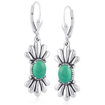Southwest Spirit® Sterling Silver Green Turquoise Fan Dangle Earrings