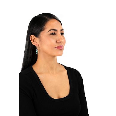 Southwest Spirit Sterling Silver Green Turquoise Fan Design Dangle Earrings