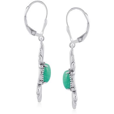 Southwest Spirit Sterling Silver Green Turquoise Fan Design Dangle Earrings