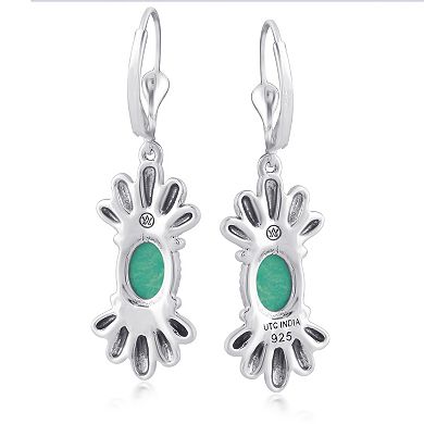 Southwest Spirit Sterling Silver Green Turquoise Fan Design Dangle Earrings