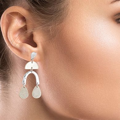 Bella Uno Fine Silver Plated Worn Silver Tone Faux Gold Tone Leather Geometric Dangle Earring