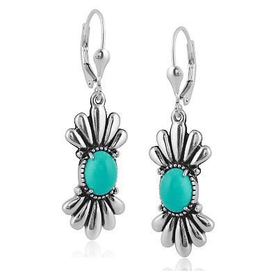 Southwest Spirit Sterling Silver Kingman Turquoise Fan Dangle Earrings