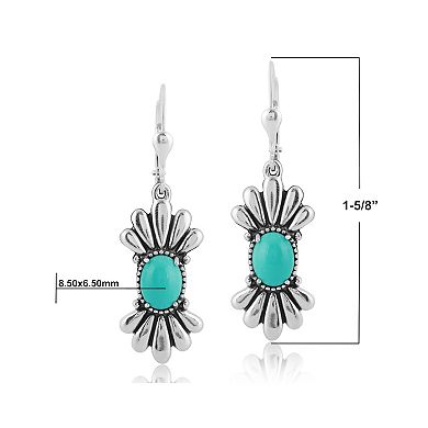 Southwest Spirit Sterling Silver Kingman Turquoise Fan Dangle Earrings