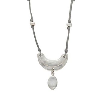 Bella Uno Fine Silver Plated Worn Silver Tone Beaded Cord Smile Necklace