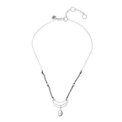 Bella Uno Fine Silver Plated Worn Silver Tone Beaded Cord Smile Necklace