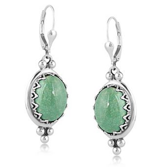 Southwest Spirit® Sterling Silver Green Turquoise Oval Drop Earrings