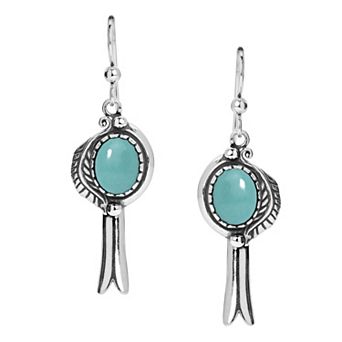 Southwest Spirit® Sterling Silver Kingman Turquoise Gemstone Squash Blossom Dangle Earrings