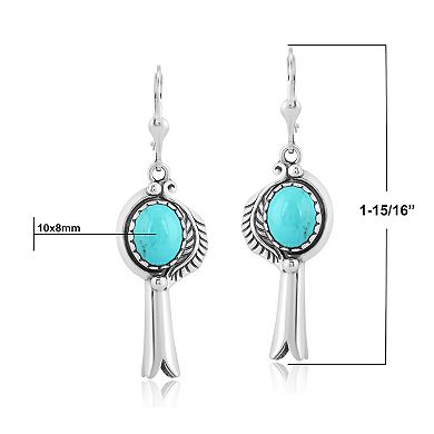 Southwest Spirit Sterling Silver Kingman Turquoise Gemstone Squash Blossom Dangle Earrings