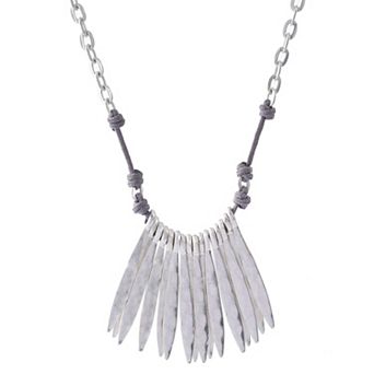 Bella Uno Fine Silver Plated Worn Silver Tone Graduated Fan Necklace