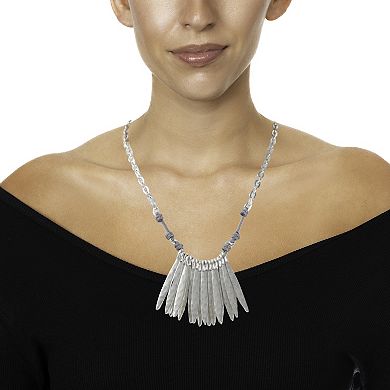 Bella Uno Fine Silver Plated Worn Silver Tone Graduated Fan Necklace