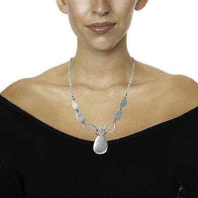 Bella Uno Fine Silver Plated Worn Hammered Disc Necklace