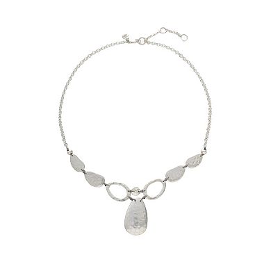 Bella Uno Fine Silver Plated Worn Hammered Disc Necklace
