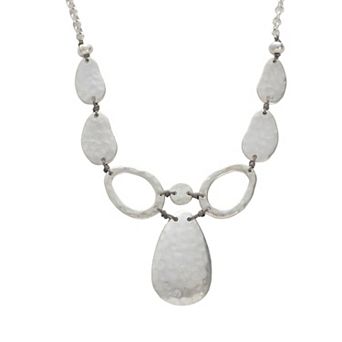 Bella Uno Fine Silver Plated Worn Hammered Disc Necklace