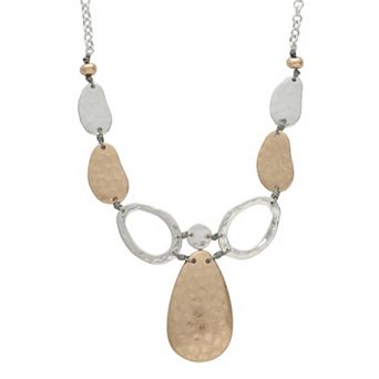 Bella Uno Fine Silver Plated Worn Hammered Disc Necklace