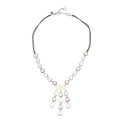 Bella Uno Fine Silver Plated Two-Tone Multi-Drop Open Teardrop Frontal Necklace