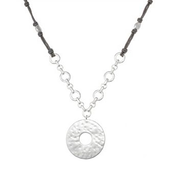 Bella Uno Fine Silver Plated Worn Gray Corded Disc Necklace