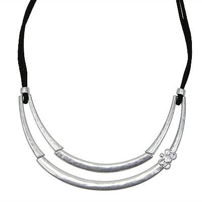 Bella Uno Fine Silver Plated Worn Silver Tone Hammered Collar Necklace