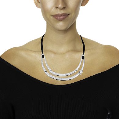 Bella Uno Fine Silver Plated Worn Silver Tone Hammered Collar Necklace