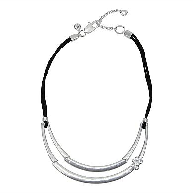 Bella Uno Fine Silver Plated Worn Silver Tone Hammered Collar Necklace