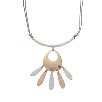 Bella Uno Fine Silver Plated Two-Tone Tassel Disc Bar Necklace