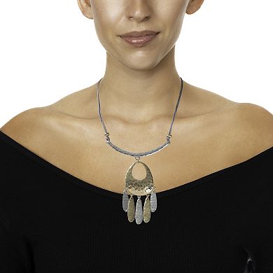 Bella Uno Fine Silver Plated Two-Tone Tassel Disc Bar Necklace