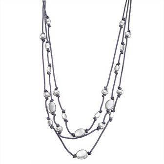 Bella Uno Fine Silver Plated Worn Silver Tone Multi-Strand Beaded Cord Necklace