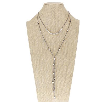 Bella Uno Fine Silver Plated Worn Silver Tone Multi-Layer Beaded Cord Lariat Necklace