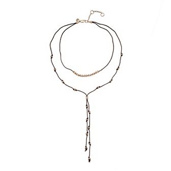 Bella Uno Fine Silver Plated Worn Silver Tone Multi-Layer Beaded Cord Lariat Necklace
