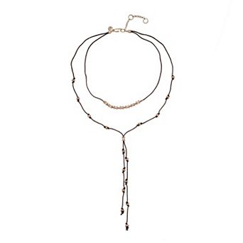 Bella Uno Fine Silver Plated Worn Silver Tone Multi-Layer Beaded Cord Lariat Necklace