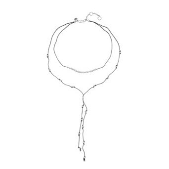 Bella Uno Fine Silver Plated Worn Silver Tone Multi-Layer Beaded Cord Lariat Necklace