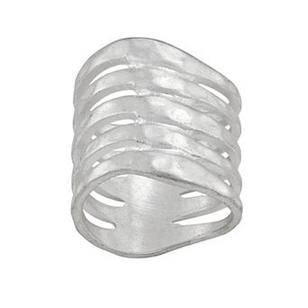 Bella Uno Fine Silver Plated Worn Silver Tone Wavy Open Cage Ring