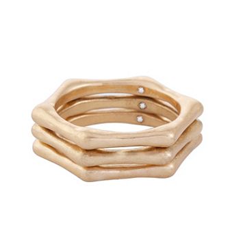 Bella Uno Fine Silver Plated Worn Gold Tone 3 pc Bamboo Ring Set