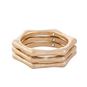 Bella Uno Fine Silver Plated Worn Gold Tone 3 pc Bamboo Ring Set