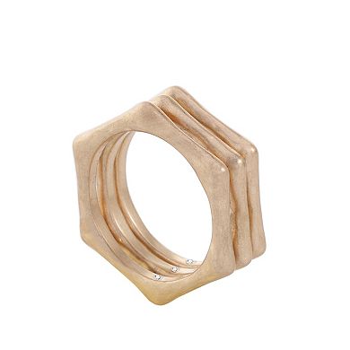 Bella Uno Fine Silver Plated Worn Gold Tone 3-Piece Bamboo Ring Set