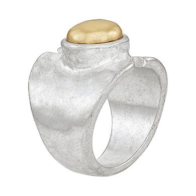 Bella Uno Fine Silver Plated Two-Tone Split Front Ring