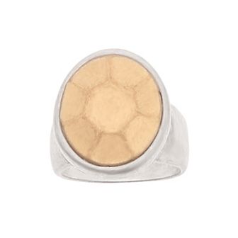 Bella Uno Fine Silver Plated Two-Tone Faceted Signet Ring